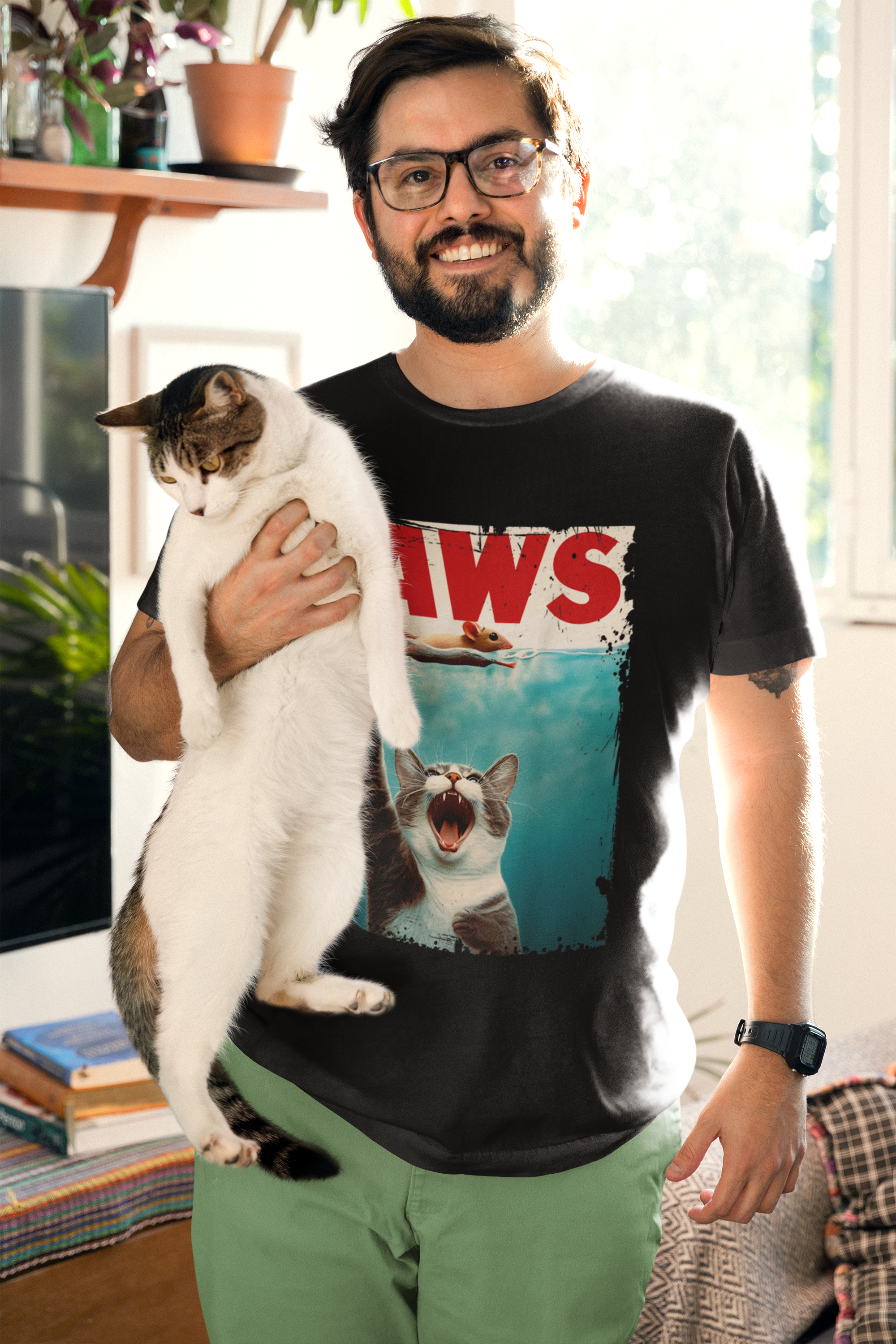 PAWS Parody Cat Mouse Humorous Cat Chasing Mouse Kitten Unisex Supima T-Shirt